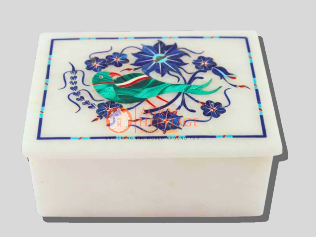 Malachite Precious Parrot Art White Custom Box